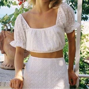 With Jean Eyelet Cropped Darla Top